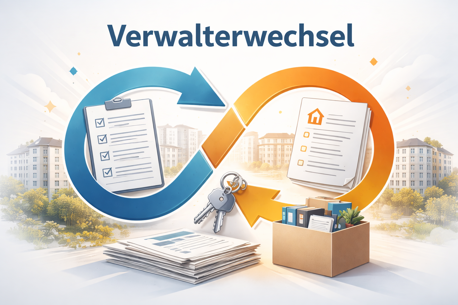 Verwalterwechsel bei einer Wohnungseigentümergemeinschaft mit Übergabe von Unterlagen und Jahresabrechnung
